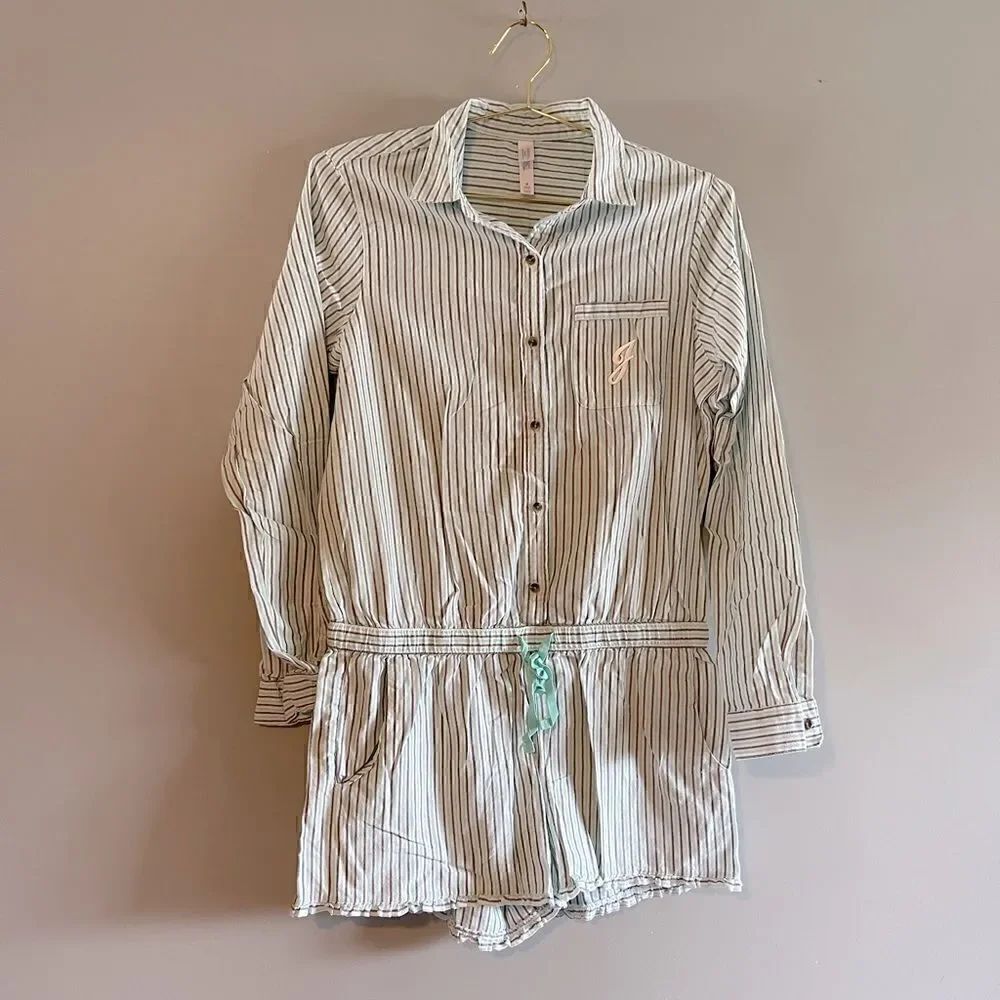 Target Xhilaration Sleepwear Long Sleeve Initial Striped Romper | SZ M